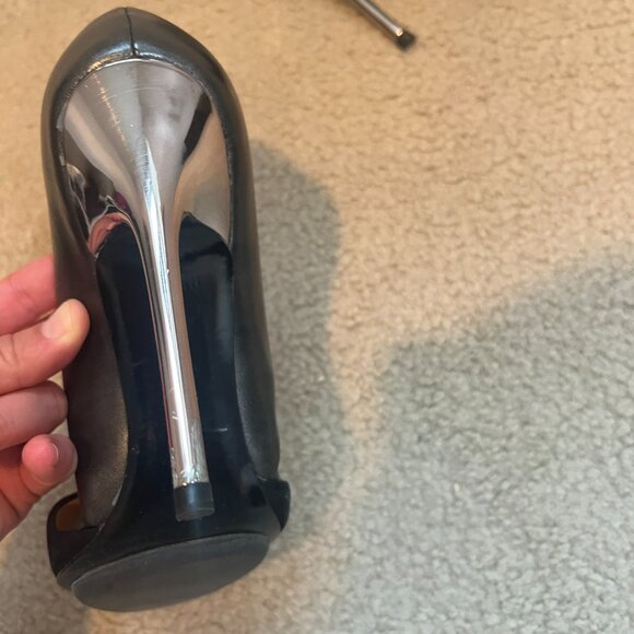 L.A.M.B. Trina D'Orsay Pump Black Leather/Suede/Chrome Heel women’s size 8 - Picture 6 of 11